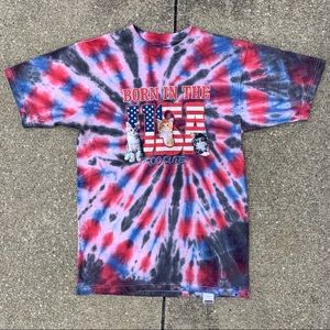 Vintage Y2K Kitten Cat USA Flag America Tie Dye Shirt